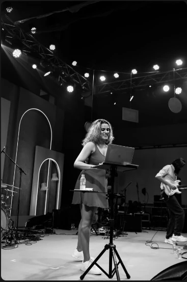 Singer and guitarist during stage soundcheck