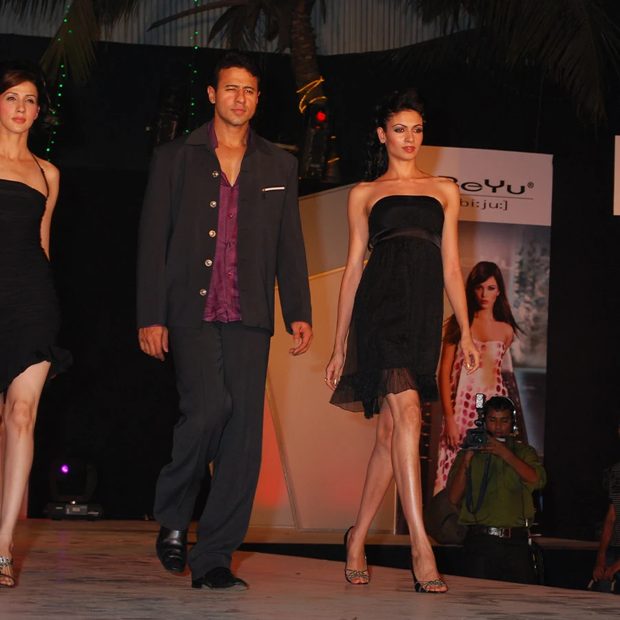A dramatic runway under event lights